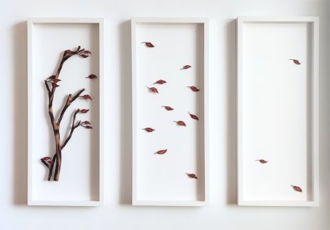 Itamar-Yehiel,-Cherry-in-the-wind,-Sculptural-Embroidery,-100-x-42-x-6-cm-(x3)