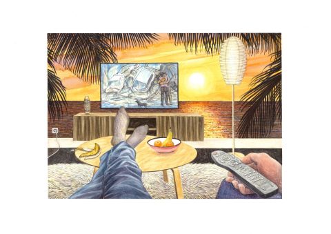 Gabriele Langendorf Fernsehabend 2025 Aquarell auf Papier 297x42cm F scaled